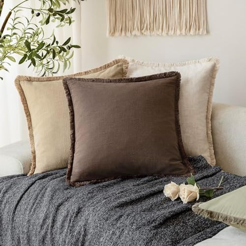 Foindtower Decorative Linen Fringe Throw Pillow Covers 18×18 Reddish Brown - Image 5