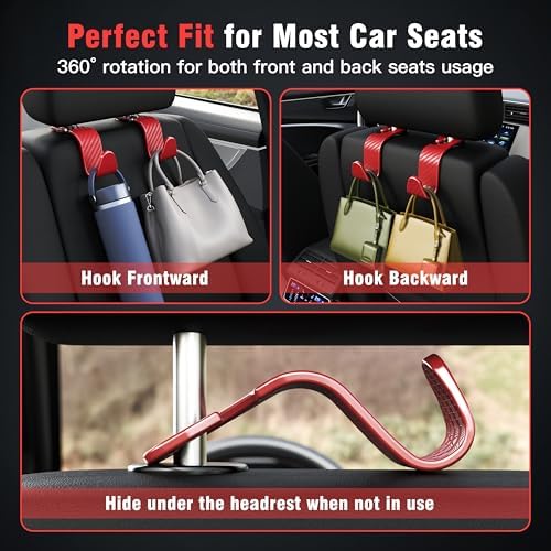 4-Pack Car Headrest Hooks Holds 55lbs Seat Storage Organizer - Image 3