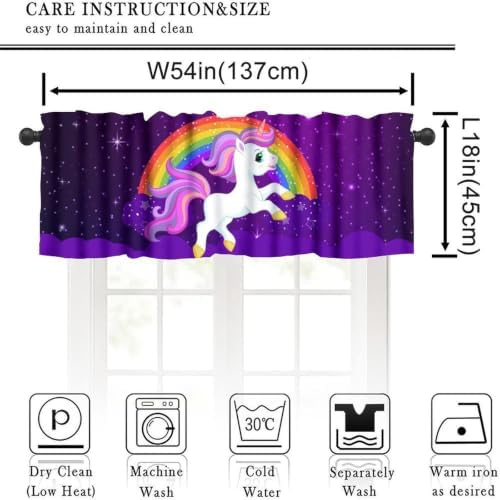 Cute Unicorn Valance, Cartoon Pink Unicorn Rainbow Purple Starry Sky Stars - Image 2