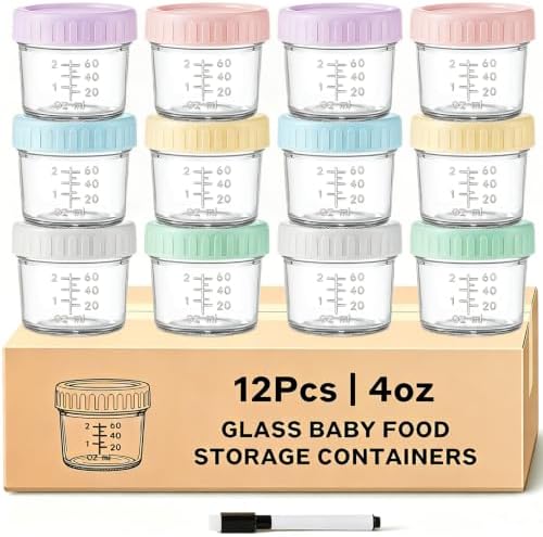 12 Pack Glass Baby Food Containers 4 oz Glass Baby Food Jars by ITITT