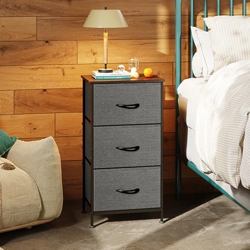 WLIVE Small Dresser Nightstand for Bedroom, 3 Drawers, Dark Grey - Image 2