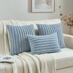 FUTEI Pack of 2 Faux Fur Throw Pillow Covers 12x20 Inch, Dusty Blue - Image 4