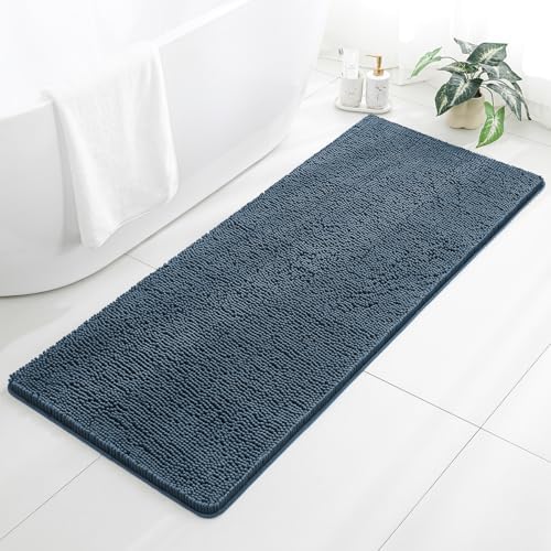 Chenille Bathroom Runner Rug 24"x60" Blue, Plush Bath Mat by Kildoss
