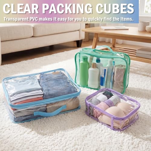 6 Pcs Clear Packing Cubes for Travel Luggage Organizer Bag Macron Color - Image 2