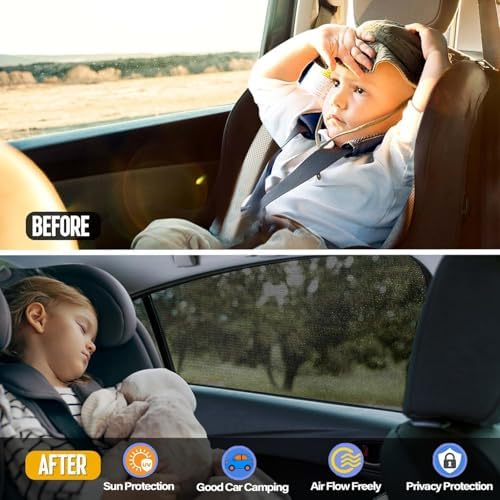 Car Rear Side Window Shades, 2 Pack Breathable Mesh Car Window Screens Sun - Image 3