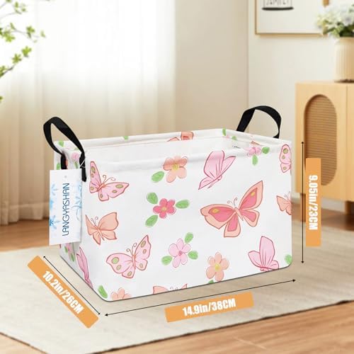 Rectangular Collapsible Pink Butterfly Storage Basket Nursery Organizer - Image 2