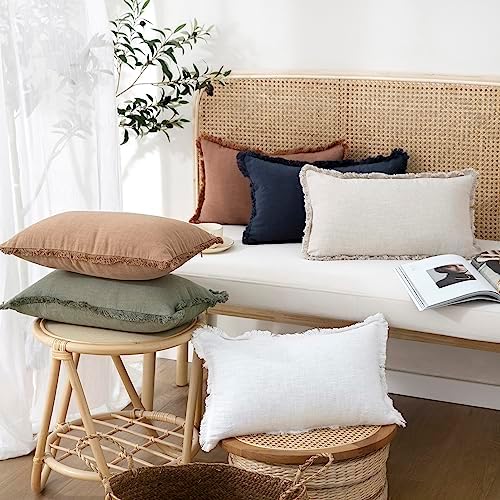 Foindtower Decorative Linen Fringe Lumbar Throw Pillow Covers 12×20 White - Image 6