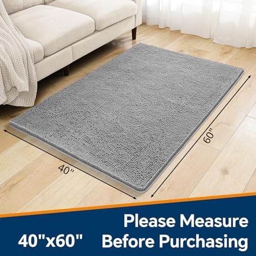 Chenille Bathroom Rug 40"x60" Gray, Large Plush Bath Mat - Image 2