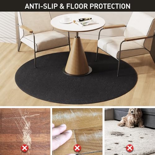 Black Plastic Floor Mat for Under Dining Table, 4ft Round No Slip Waterproof - Image 4