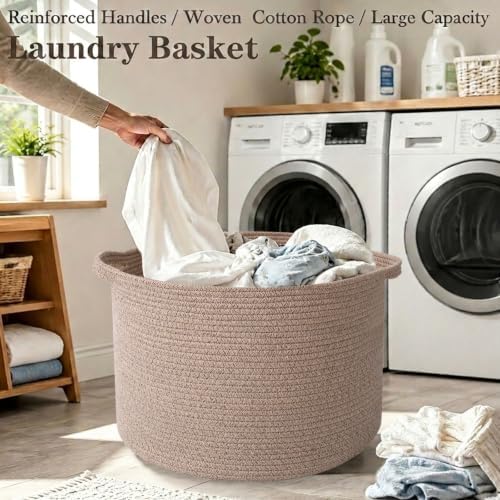 90L Extra Large Blanket Basket, Woven Rope Laundry Basket-Brown - Image 5