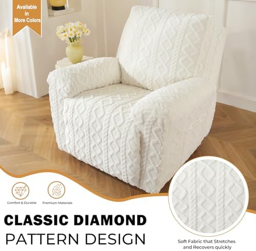 vctops 4 Pieces Recliner Chair Covers, Geometric Jacquard Plush Recliner - Image 4