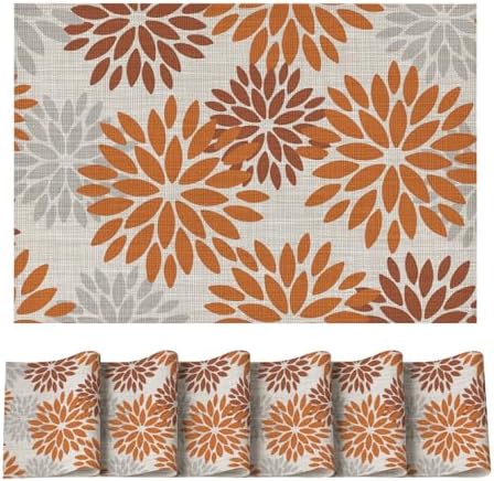 Artoid Mode Floral Vinyl Placemats Set of 6, Heat Resistant Washable Non-Slip by ArtoidMode