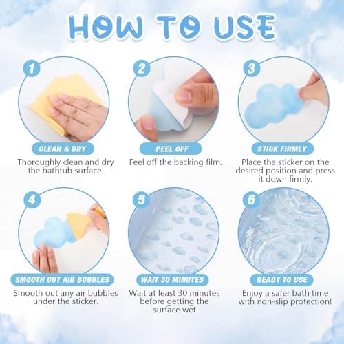 Fullhawl 30 Pcs Cloud Non Slip Shower Stickers, Bathtub Safety - Image 3