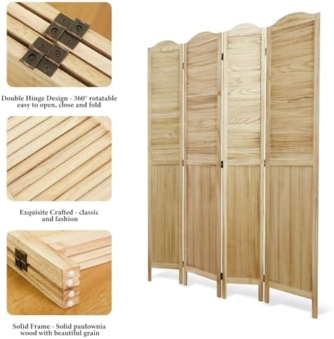 Room Dividers, 5.75Ft Individual Privacy Screens Foldable Wooden Louver & MDF - Image 4
