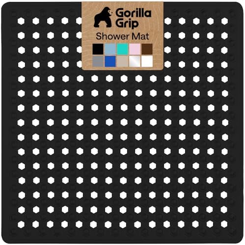 GORILLA GRIP Square Shower Stall Mat, Bathtub Floor Mat, 21x21 Black by GorillaGrip