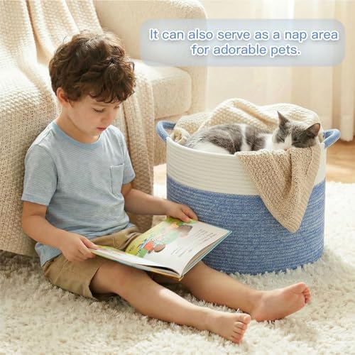 Artfeel 100L Large Cotton Rope Basket, Decorative Woven Blanket Storage - Image 3