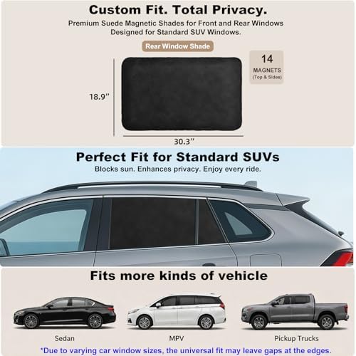 XCBYT Magnetic Car Rear Window Shades, 100% Blackout Privacy Suede - Image 7