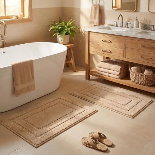 GRANNY SAYS Beige Bathroom Rugs Set 2 Piece, Soft Microfiber Bath Mats - Image 3