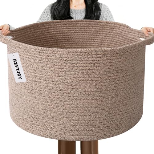 65L Large Blanket Basket, Woven Rope Laundry Basket-Brown by HZFTJOY