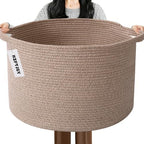 65L Large Blanket Basket, Woven Rope Laundry Basket-Brown by HZFTJOY