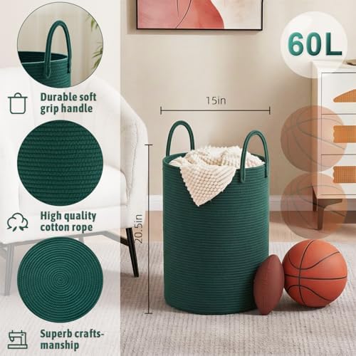 Artfeel Laundry Basket, Woven Cotton Rope Laundry Hamper, 60L - Image 6