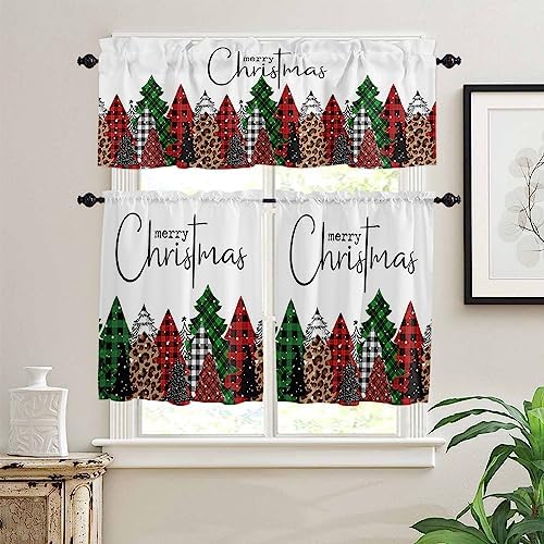 Merry Christmas Kitchen Curtains and Valances Set, Buffalo Plaid Xmas Tree - Image 2