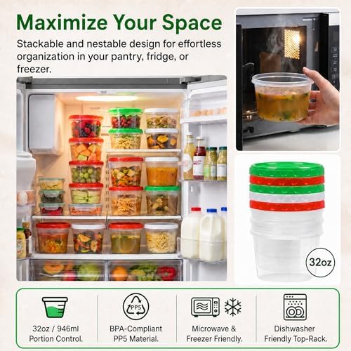 EONJOE 32oz Plastic Freezer Food Leftovers Containers - Image 5