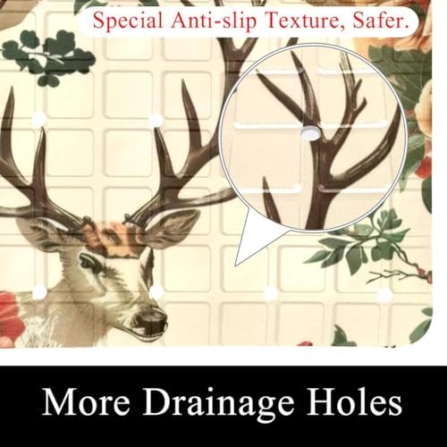 Bathtub Mat Non Slip 26.8x15.1In, Florals Deer Bath Mat - Image 2