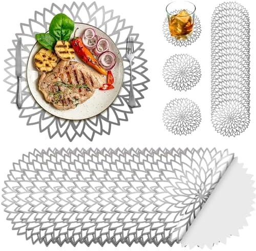 Geosar 200 Pcs Silver Metallic Disposable Paper Placemats Set 13 Inch by Geosar