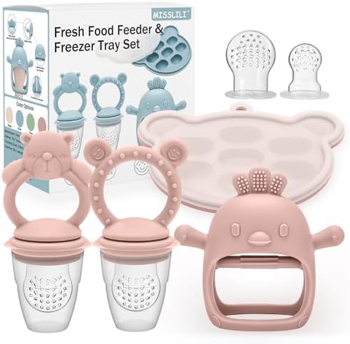 Baby Teething Toy with Fruit Food Feeder & Popsicle Freezer Molds Set by MISSLILI