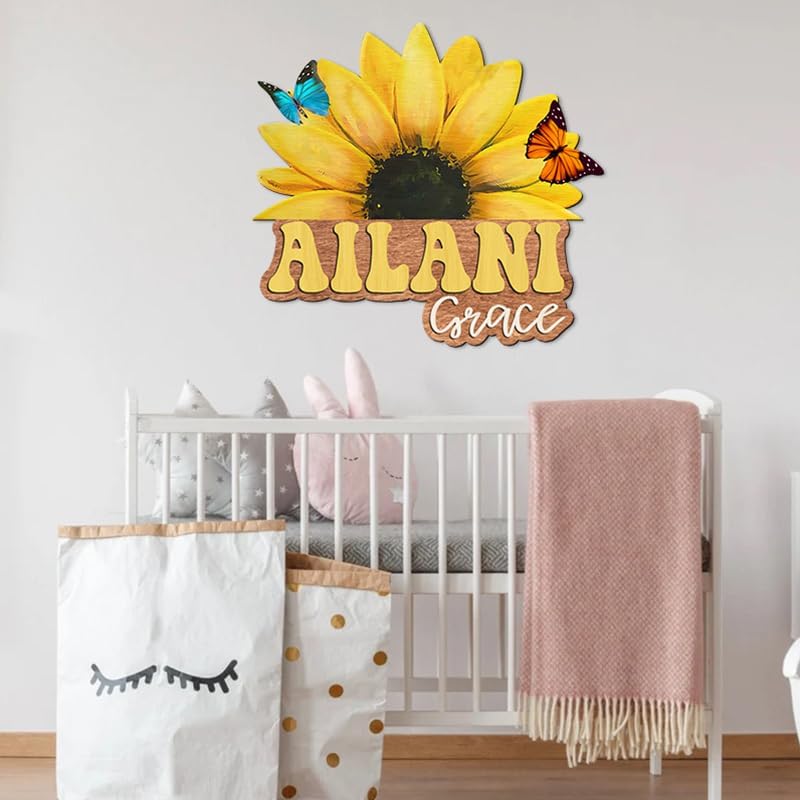 Custom wooden Sunflower nursery name sign - Image 4
