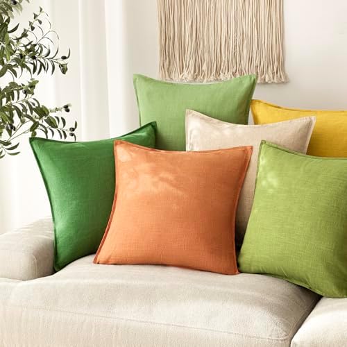Foindtower Linen Solid Decorative Throw Pillow Covers 18x18 Dusty Orange - Image 5