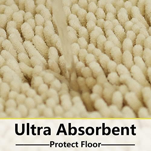 Bath Rugs Chenille 3-Piece Extra Soft and Absorbent Shag Beige Bathroom Rugs - Image 6