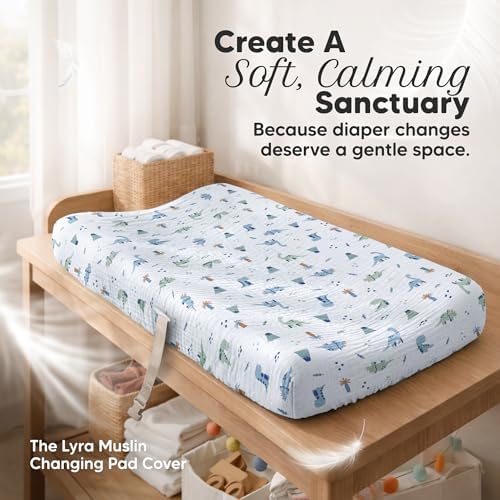 2pk Muslin Diaper Changing Pad Covers Boy, Soft Breathable - Image 2