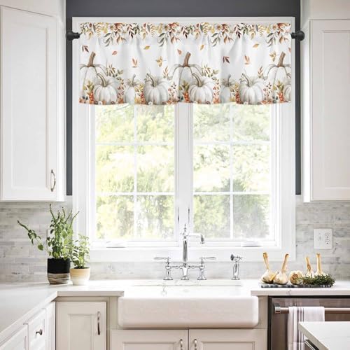 Vandarllin Fall Floral Leaves Kitchen Curtains and Valances Set, Thanksgiving - Image 2