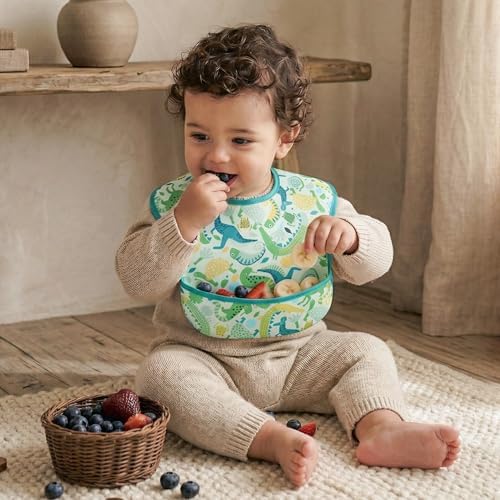 3 Pack Waterproof Baby Bibs for Eating, Mess Proof Feeding Bib - Image 2