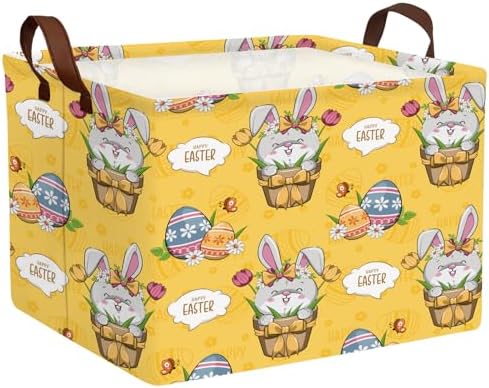Large Cute Easter Basket for Kid Empty Gift Baby Rectangle Storage Bin Bunny by ASKETAM