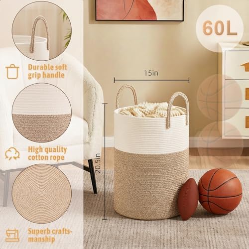 Artfeel Laundry Basket, Woven Cotton Rope Laundry Hamper, 60L - Image 6