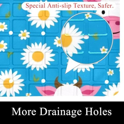Shower Mat Non Slip, Cows Daisies Pattern Anti Slip Bath Mat - Image 2