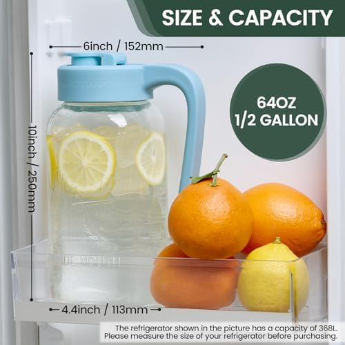 Mason Jar Pitcher, 64 oz, Glass Pitcher - Image 2