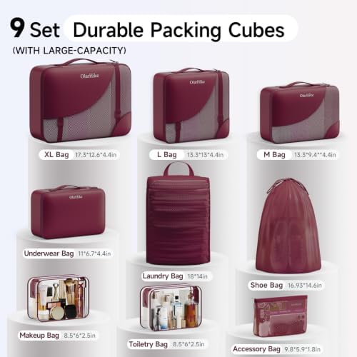 OlarHike 9 Set Packing Cubes for Travel, Gifts for Women Mom, Anti-Tearing - Image 2