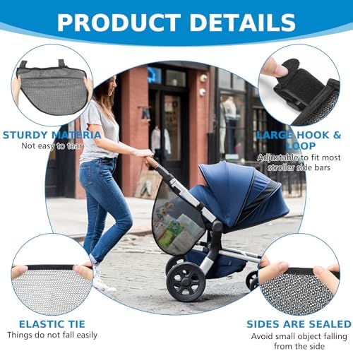 Accmor Universal Stroller Organizer, Side Sling Stroller Organizer, Mesh Cargo - Image 3