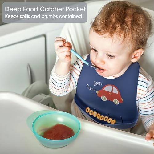 2 Pack Silicone Baby Bibs Adjustable Fit Waterproof Bib - Image 5