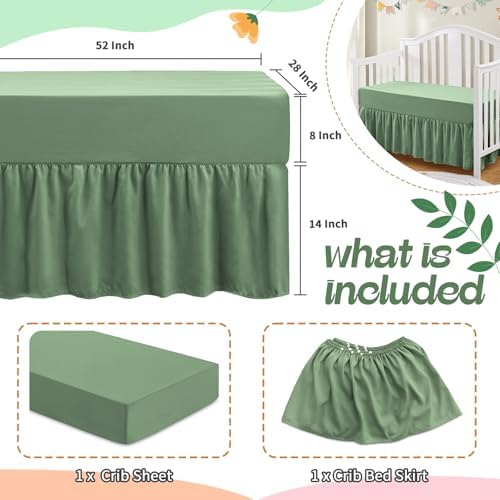 SiinvdaBZX 2-Piece Set Ruffled Crib Skirt & Crib Sheet, Sage Green - Image 4