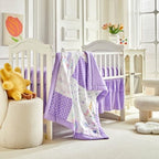Patchwork Crib Bedding Set Unicorn Plaid Floral Design 3 Pieces Baby Girl Cute - Image 6