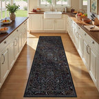 Midnight Forest 2x6 Washable Runner Rug, Tree of Life Floral Animal Carpet by Jainmy