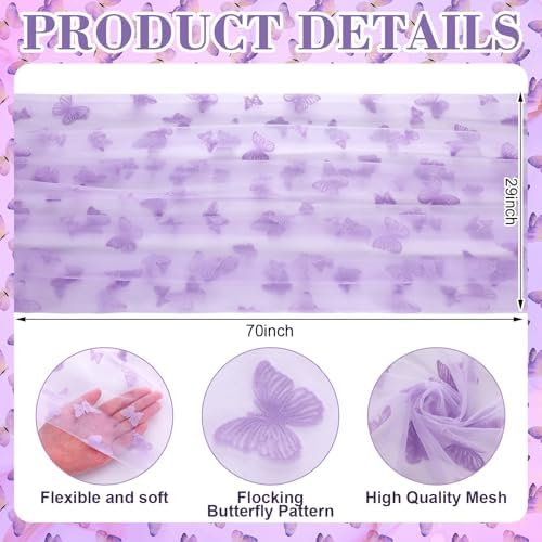4 Pcs Purple Butterfly Table Runner 29 X 70 Inch Tulle - Image 2