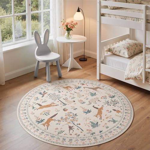 BESBLEE 5FT Round Rug for Bedroom, Washable Animal Non Slip by BESBLEE