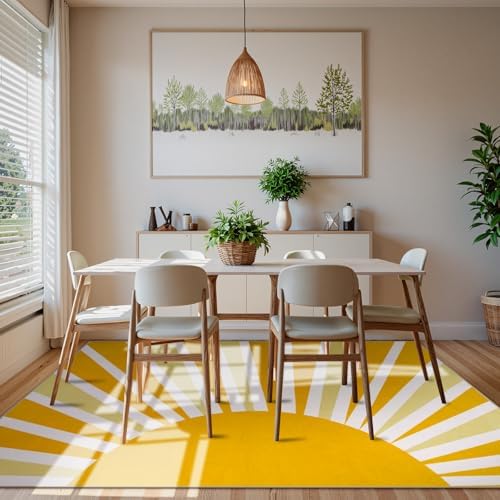 Lahome Yellow Rainbow Sun Area Rug: 9'x12' Ultra-Thin Machine Washable & - Image 6