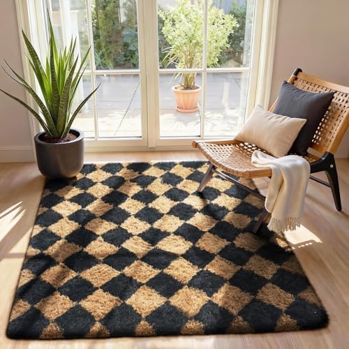 Ophanie Black & Beige Diamond Checkered Rugs - Image 3